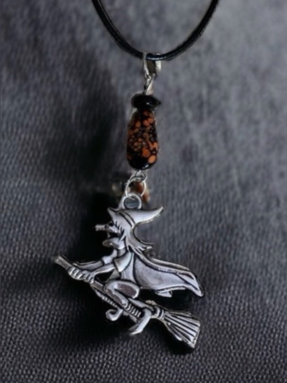 Unique witch pendant with antique art glass bead NWT